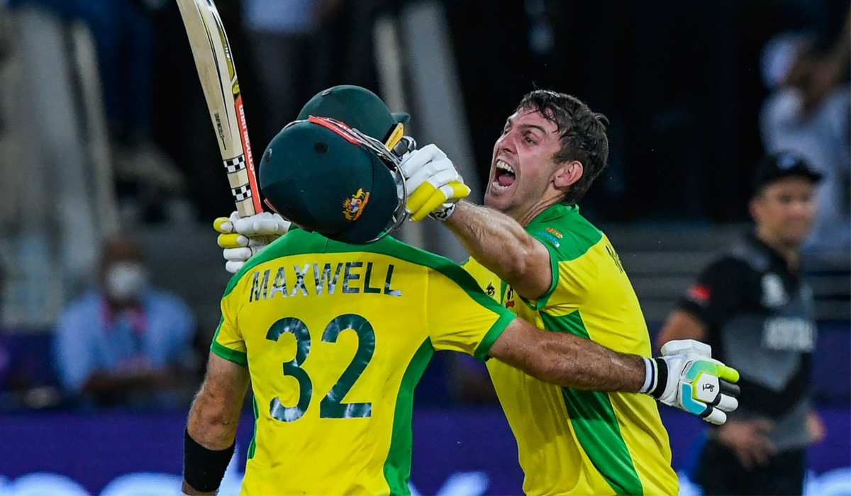 Glenn Maxwell and Mitchell Marsh celebrate